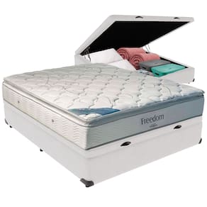 Cama Box Baú Branco e Colchão Freedom Molas Ensacadas Casal Ortobom
