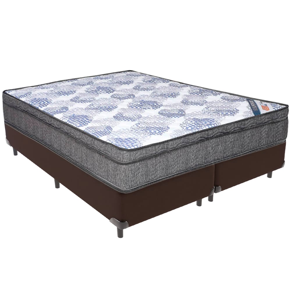 Cama Box Marrom e Colchão ISO Molas Ensacadas Queen Ortobom