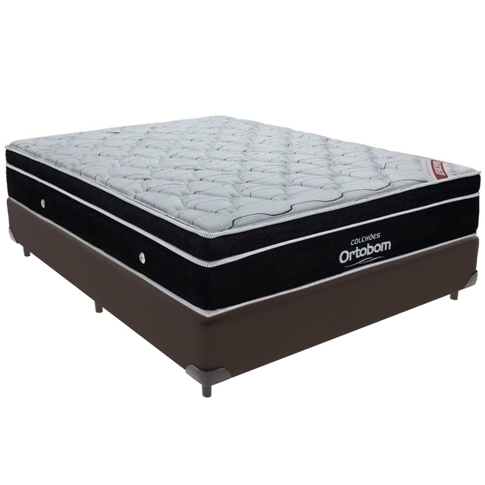 Cama Box Marrom e Colchão Elegant Molas Ensacadas Casal Ortobom