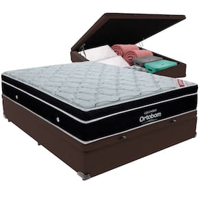 Cama Box Baú Marrom e Colchão Elegant Molas Ensacadas Casal Ortobom