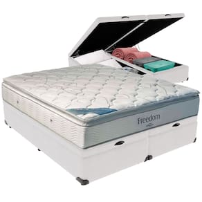 Cama Box Baú Branco e Colchão Freedom Molas Ensacadas King Ortobom