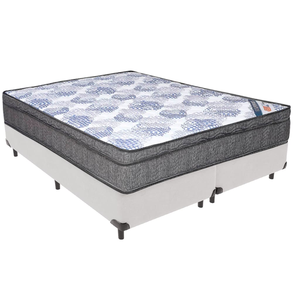 Cama Box Branco e Colchão ISO  Molas Ensacadas Queen Ortobom