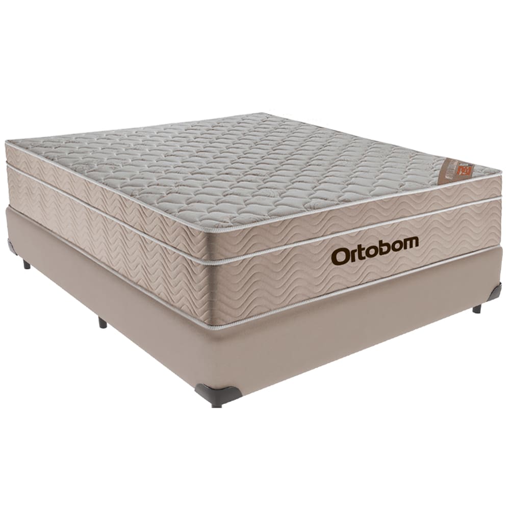 Cama Box Bege e Colchão Airtech Molas Ensacadas Casal Ortobom