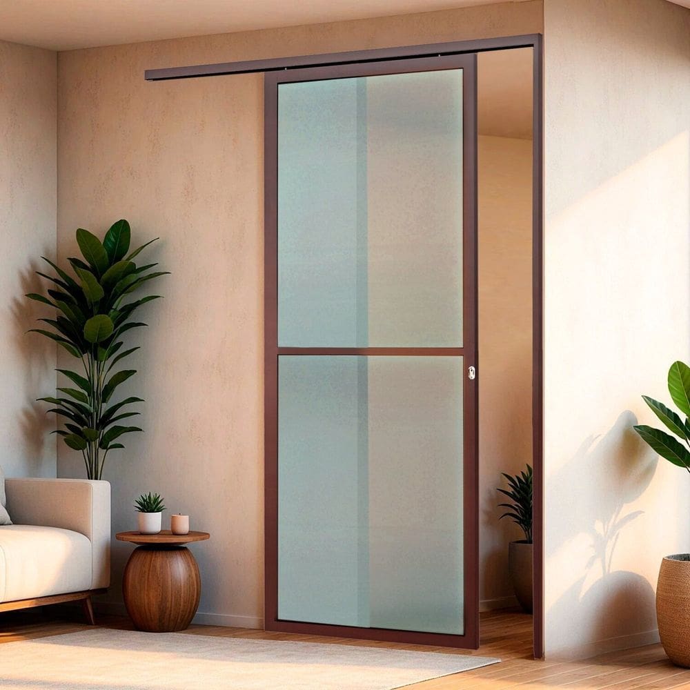 Porta de Correr Suspensa 210cm X 80cm Vidrao Esq L.25 Brimak Corten