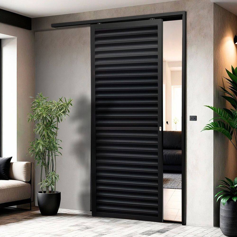Porta de Correr Suspensa 210cm X 70cm Veneziana Esq L.25 Brimak Preto