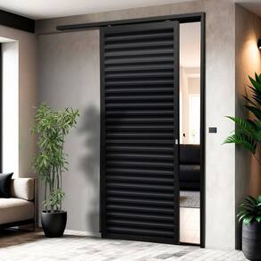 Porta de Correr Suspensa 210cm X 70cm Veneziana Esq L.25 Brimak Preto