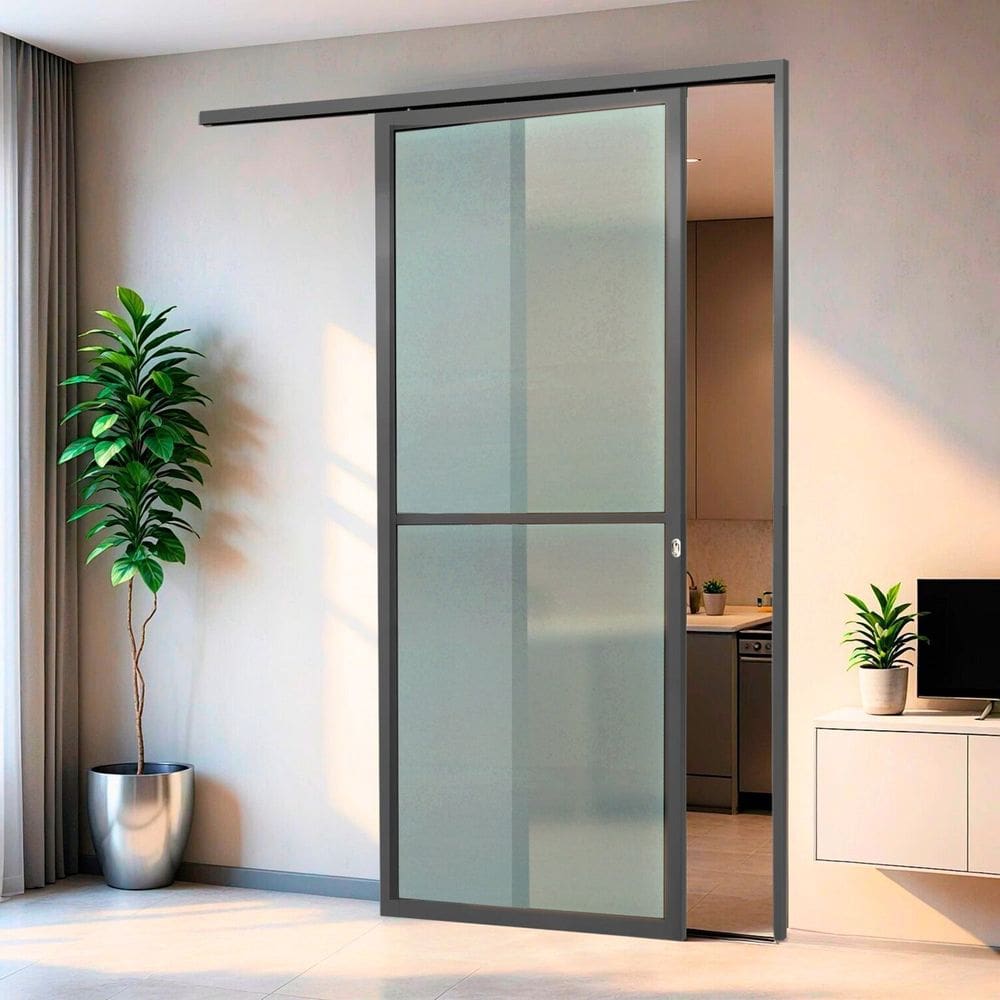Porta de Correr Suspensa 210cm X 80cm Vidrao Esq L.25 Brimak Cinza