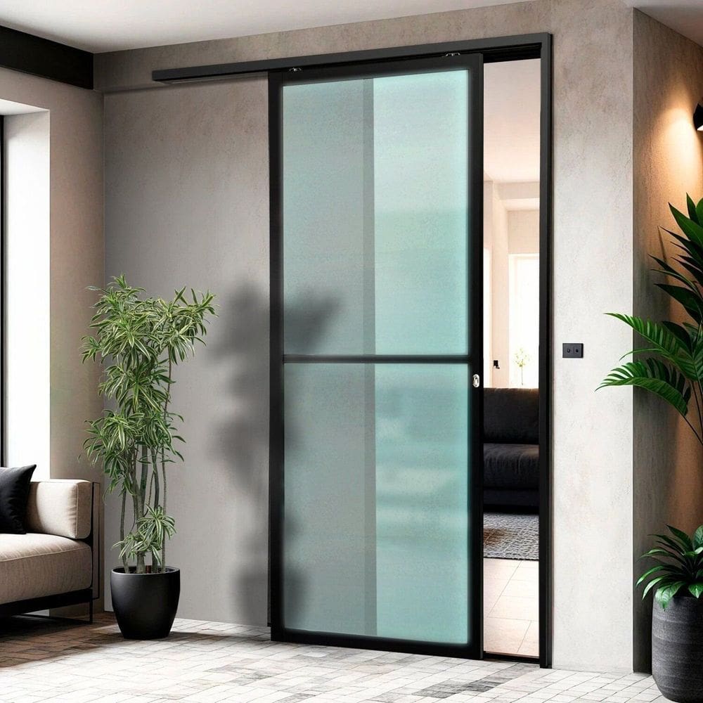 Porta de Correr Suspensa 210x90cm Vidrao Dir L.25 Preto