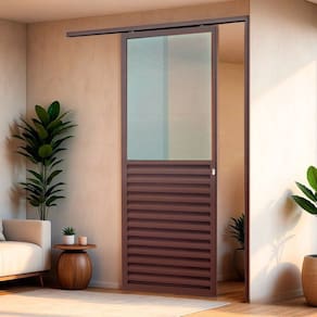 Porta de Correr Suspensa 210x100cm Meia Veneziana Meia Vidro Dir L.25 Corten