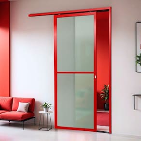 Porta de Correr Suspensa 210x90cm Vidrao Esq L.25 Vermelho