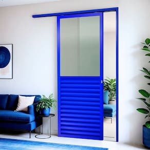 Porta de Correr Suspensa 210x70cm Meia Veneziana Meia Vidro Esq L.25 Brimak Azul