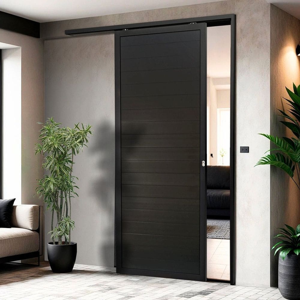 Porta de Correr Suspensa 210cm X 70cm Lambril Esq L.25 Brimak Preto