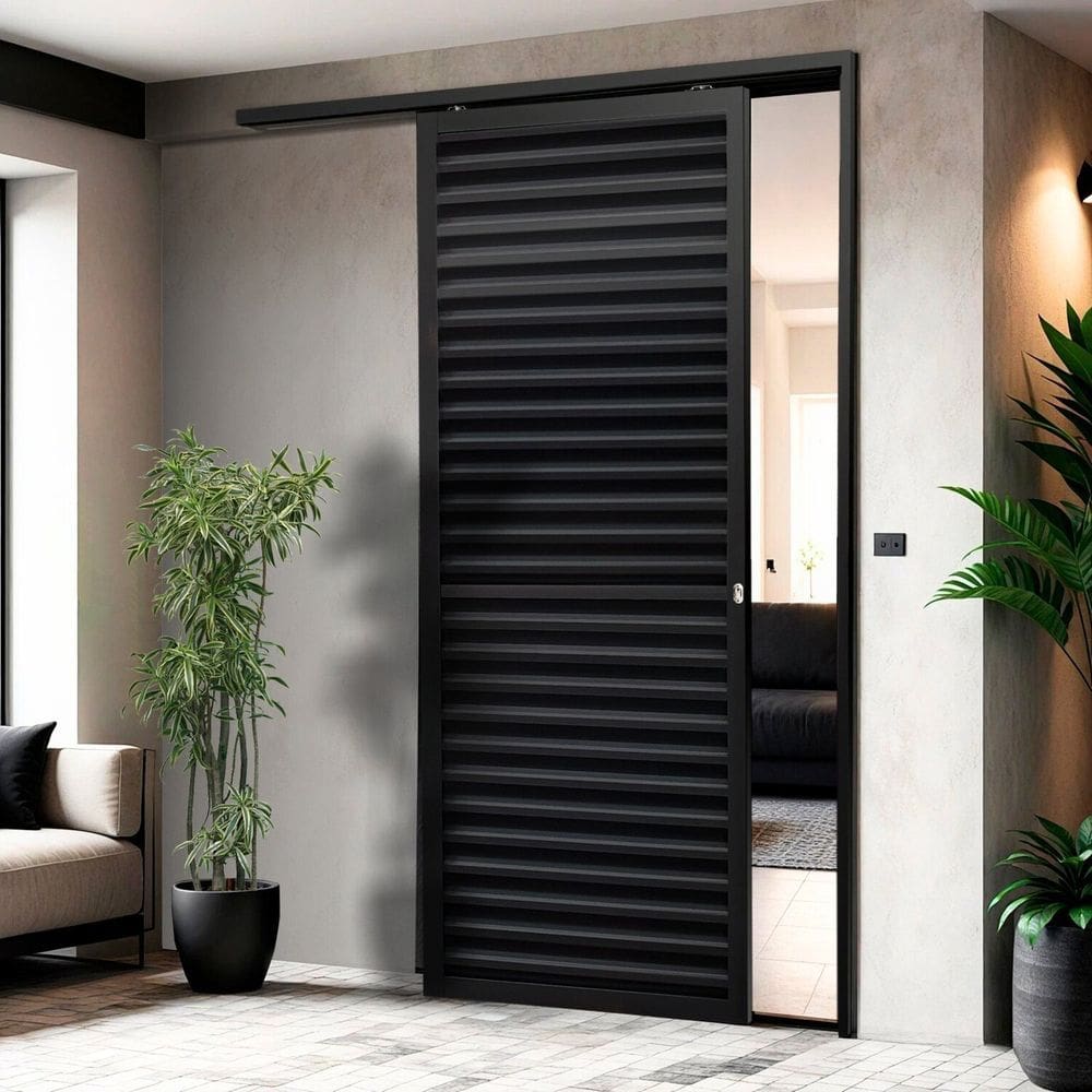 Porta de Correr Suspensa 210x90cm Veneziana Esq L.25 Preto