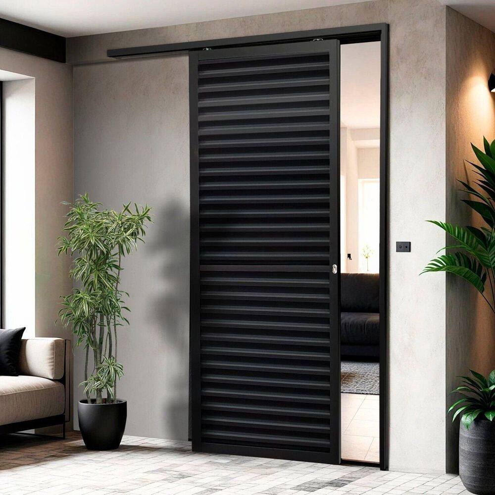 Porta de Correr Suspensa 210cm X 80cm Veneziana Dir L.25 Brimak Preto