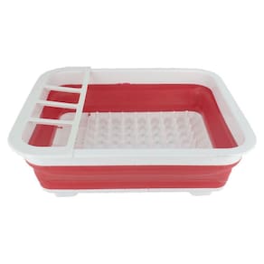 Escorredor De Louças Retrátil Em Silicone Vermelho/Branco