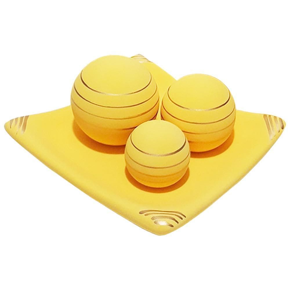Centro De Mesa Prato 3Esferas Em Cerâmica Fosca Yellow Gold