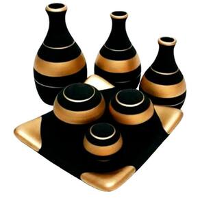 Jogo De Vasos Trio Garrafas E Centro De Mesa - Black Golden