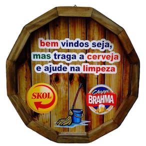 Quadro Tampa Barril Madeira Bem Vindos Cerveja E Limpeza
