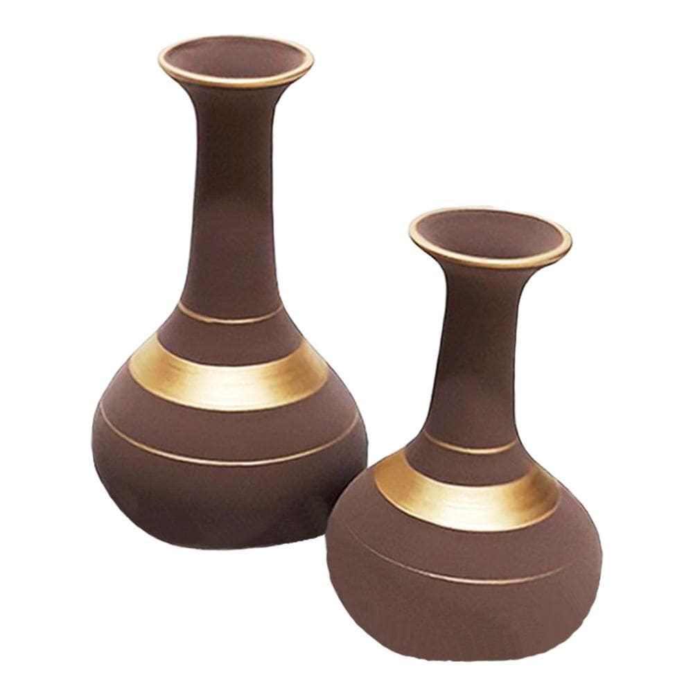 Par De Vasos Long Pipe Em Cerâmica ativos Chocolate Gold