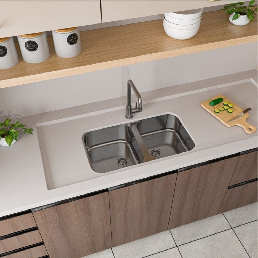 Cuba para Cozinha Gourmet Pia Dupla Aço Inox 72cm X 40cm X 14cm Acetinado GhelPlus Inox