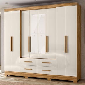 Guarda Roupa Casal Ambiente San Lorenzo 8 Portas Freijó Off White com Espelho - Moval
