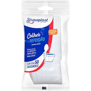 Colher Refeição Branca c/50 - Strawplast