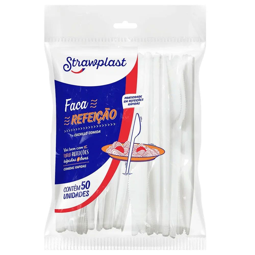 Faca Refeição Branca c/50 - Strawplast