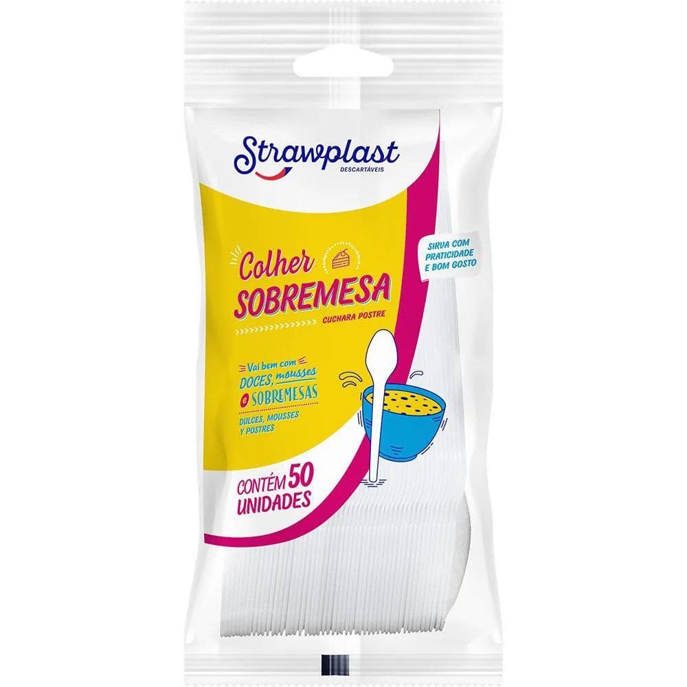 Colher Sobremesa Vermelha c/50 - Strawplast