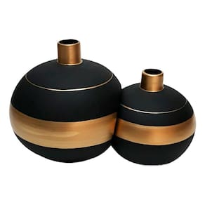 Par De Vasos Girona Sole Luna Em Cerâmica Fosca Black Gold