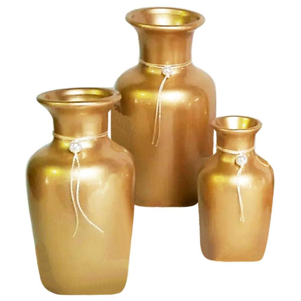 Trio Vasos Urnas Jad Em Cerâmica De Aparador Gold