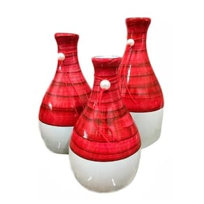 Kit 3 Vasos Garrafas Belly Cerâmica De Sala Decor Vermelha