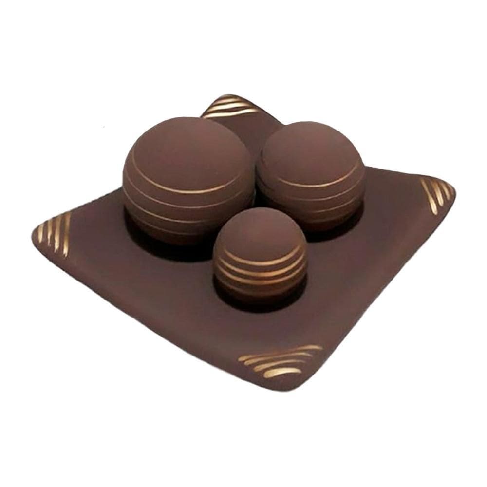 Centro De Mesa Prato 3Esferas Em Cerâmica Chocolate Gold