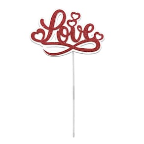 Topo De Bolo Vermelho Love Com Glitter