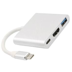 Cabo Adaptador 3 Em 1 Usb-C 3.1 Type-C Para Hdmi 4K Usb 3.0