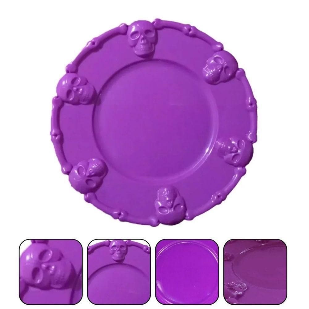 Bandeja De Halloween Com Caveiras Roxa - 36cm