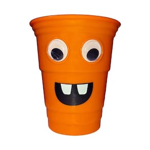 Copo De Halloween Monstrinhos Com Olhos - Laranja Neon