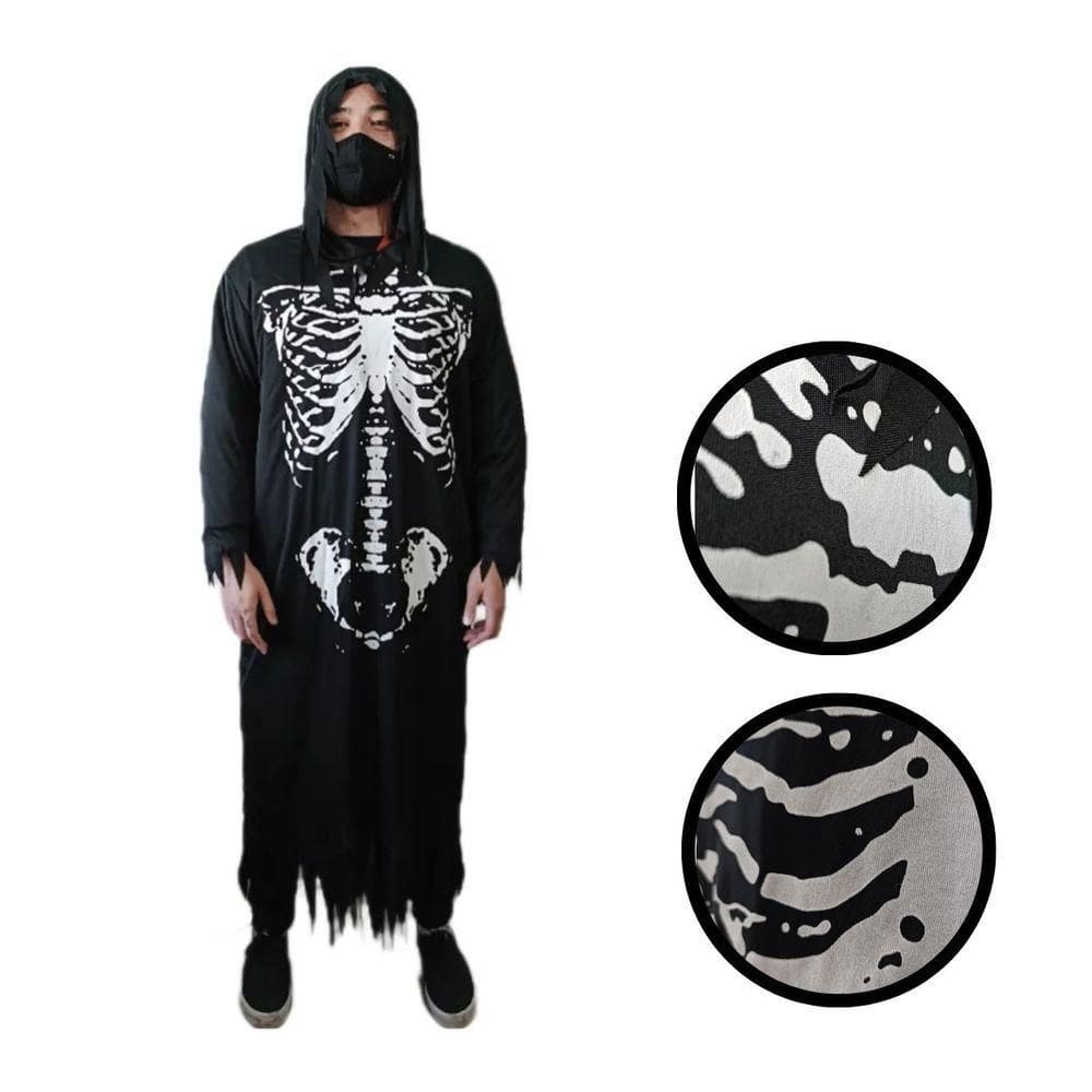 Fantasia Halloween Senhor Sinistro Esqueleto Com Capuz