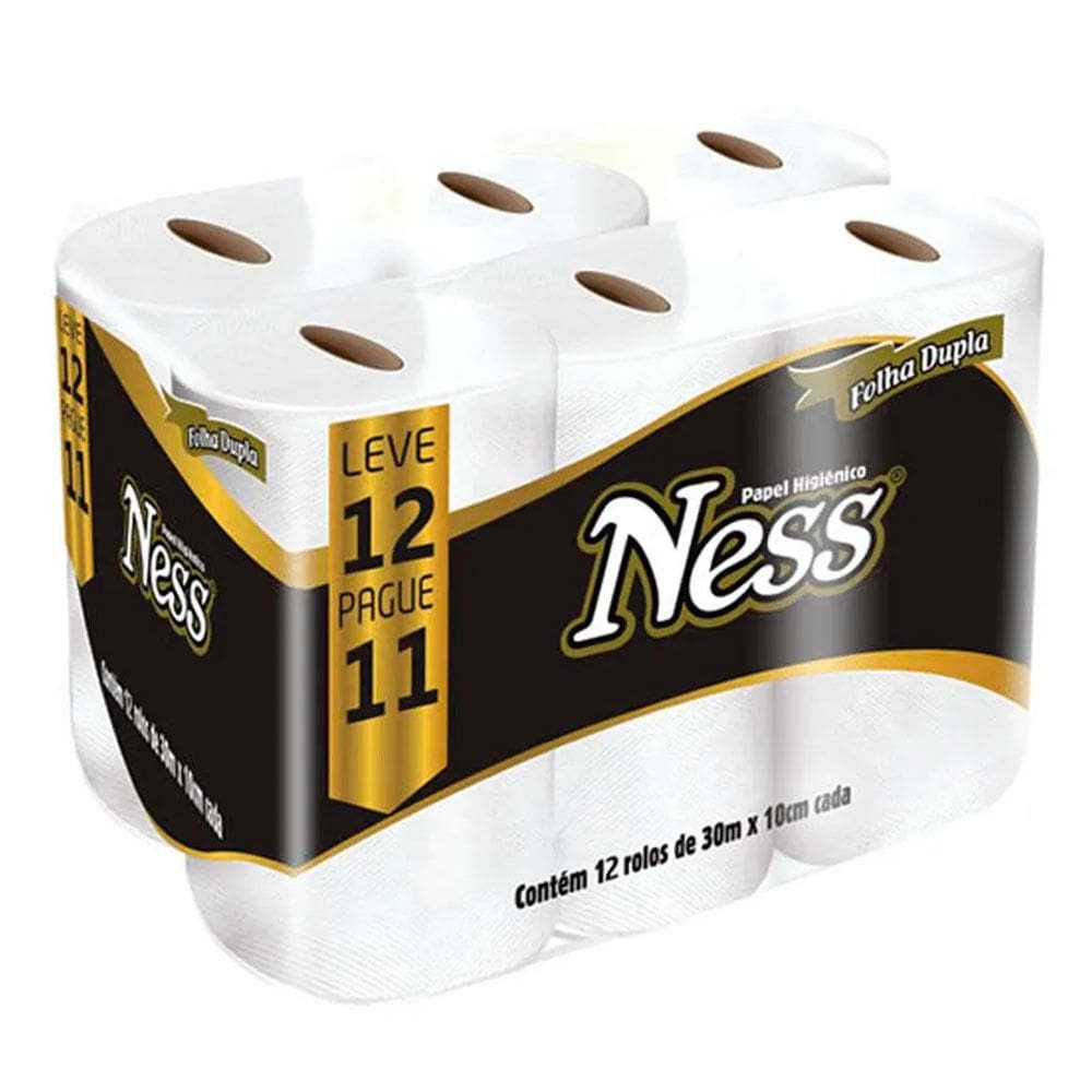 Kit Papel Higiênico Folha Dupla 2un 30m com 12 Rolos Ness