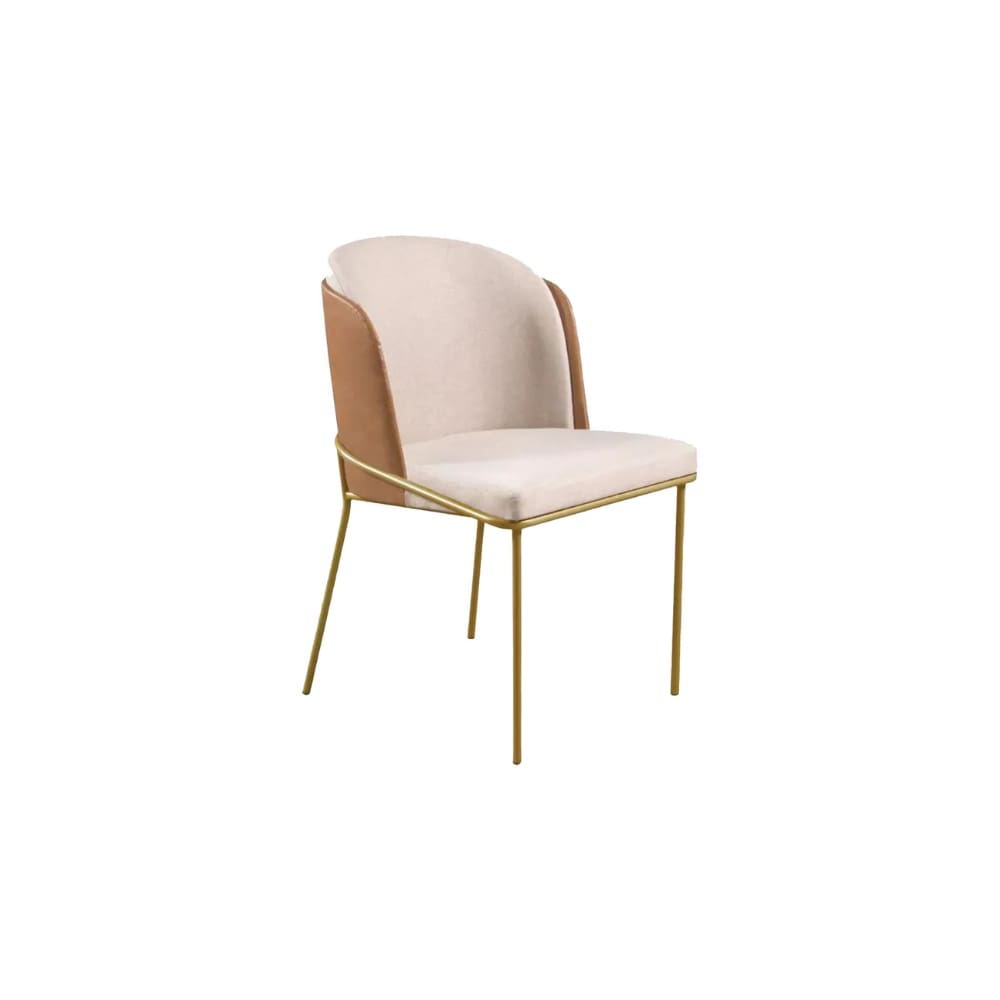 Cadeira Decorativa Sala Jantar Aurora Base Gold Linho Bege /Courino Caramelo - Montanaris Decor