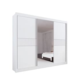 Guarda Roupa Casal com Espelho 3 Portas 6 Gavetas - Los Angeles Ripado-Branco - Móveis D`Doro
