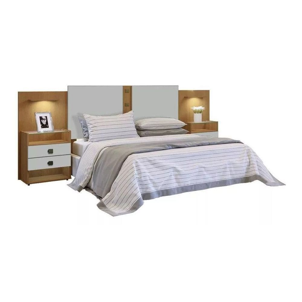 Cabeceira Casal com Mesa de Cabeceira - Rubi-Cinamomo/Off White - Móveis D`Doro