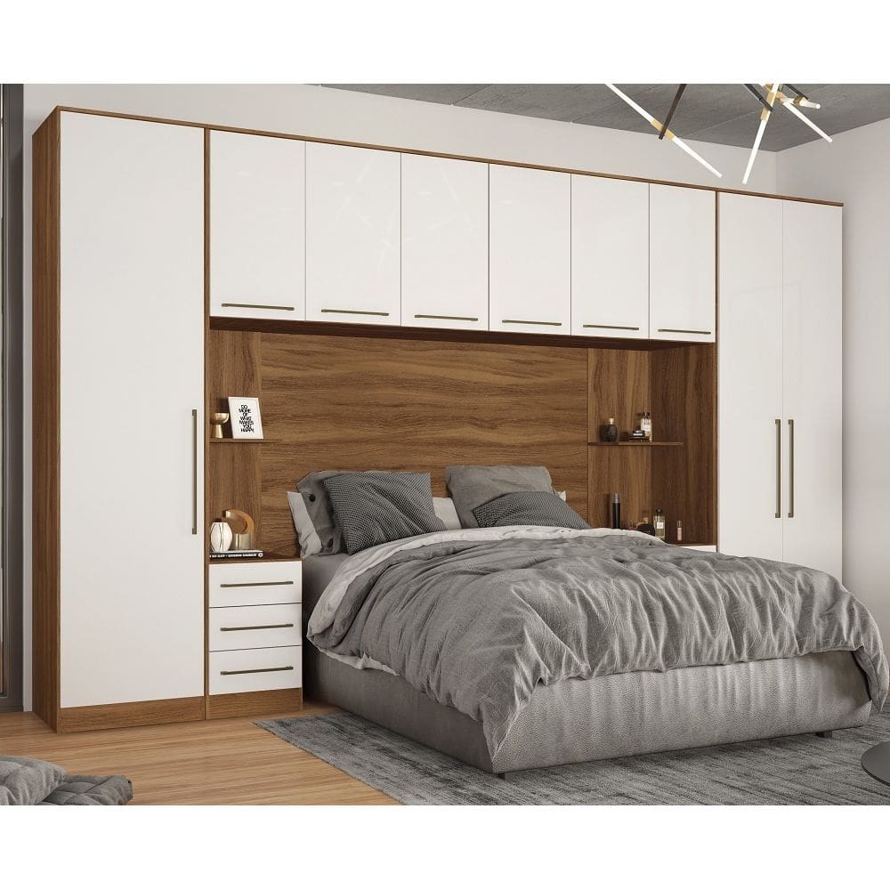 Guarda-Roupa Modulado Casal Irlanda 6 Peças 9 Portas e Mesa de Cabeceira - Amendola Touch/Branco Demóbile