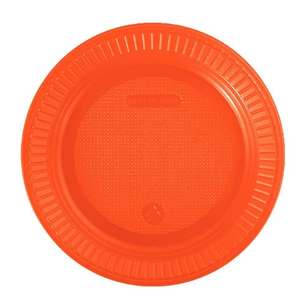Prato Descartável Raso Laranja Neon 15cm - 10 Unidades