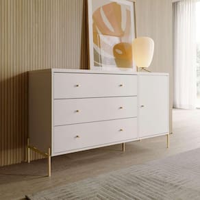 Cômoda 3 Gavetas 1 Porta Jasper 135 Cm Off- White /Dourado