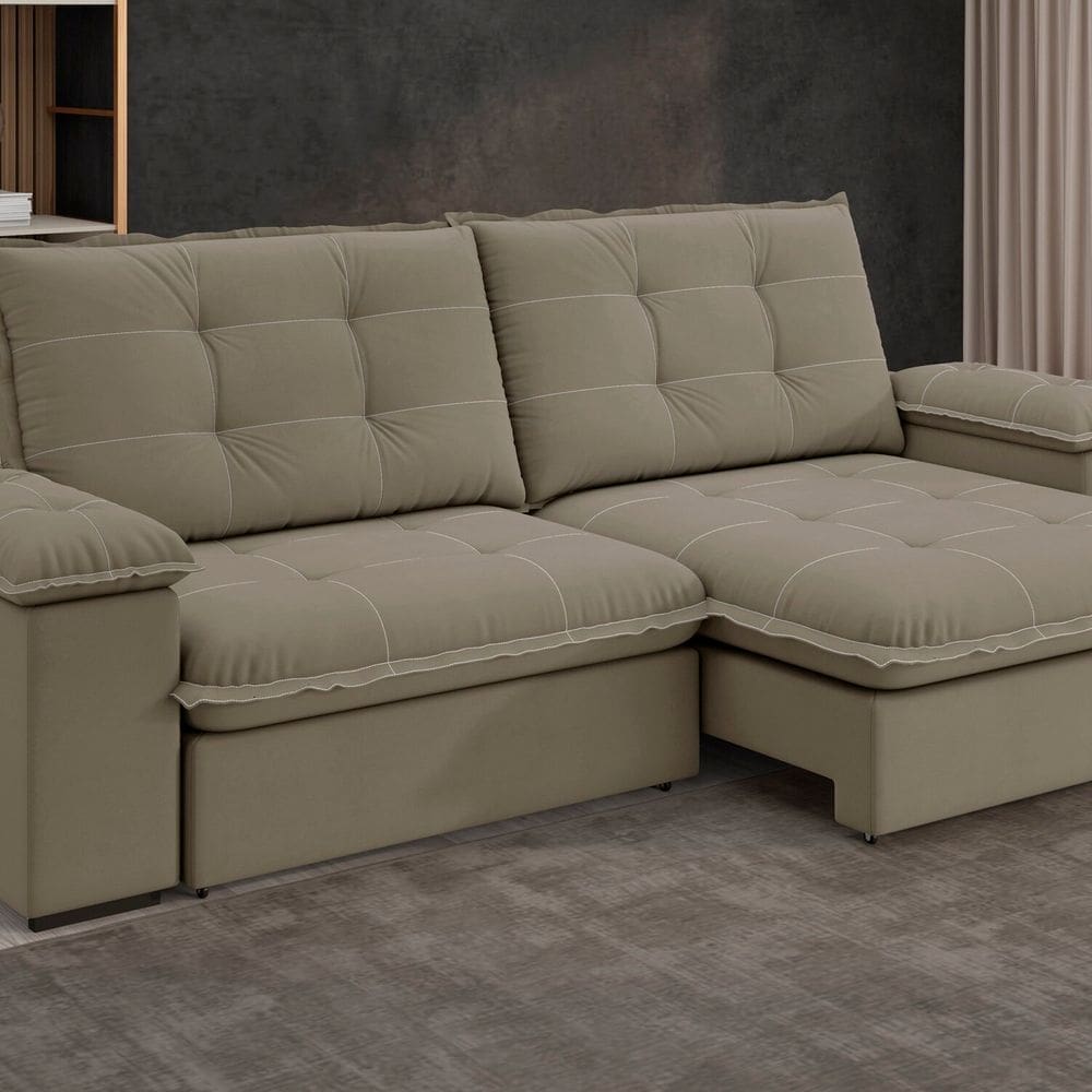 Sofá Fofao Premium Slim 2.50 Cm Retrátil e Reclinável 4 Lugares Marrom