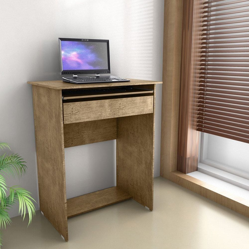 Escrivaninha Pequena com Gaveta e Suporte de Teclado Bella 63cm X 79cm Canela
