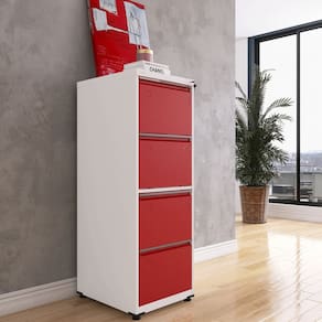 Gaveteiro Arquivo para Escritório em Aço 4 Gavetas Branco/Vermelho