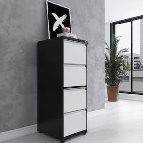 Gaveteiro Arquivo para Escritório em Aço 4 Gavetas Preto/Branco