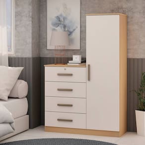 Cômoda 4 Gavetas 1 Porta- 1 Gaveta com Chave Freijo/White laca