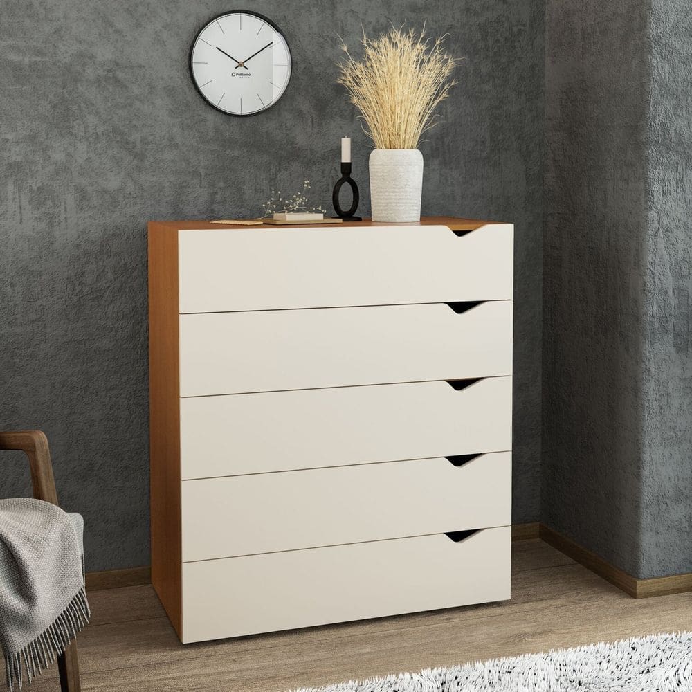 Cômoda 5 Gavetas 104,2x90x46 Cm Porto Creme/Freijó